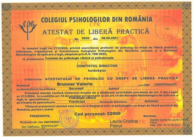 Atestat de liberă practică – Psihologie clinică, Colegiul Psihologilor din România