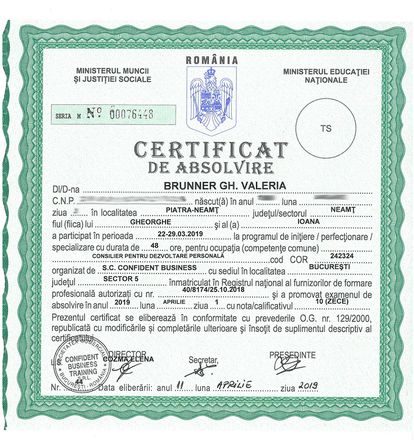 Certificat de absolvire – Consilier pentru dezvoltare personală
